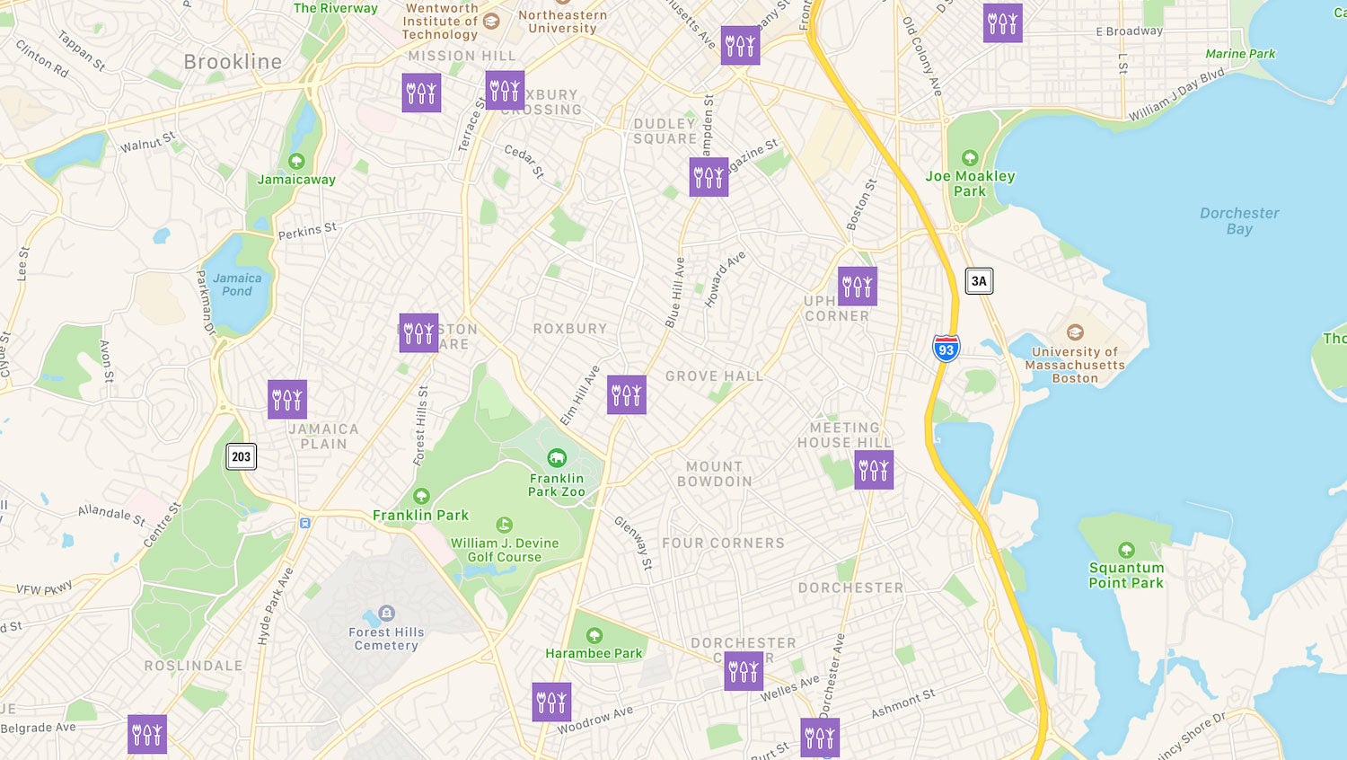 Abundance app food resource map in Boston