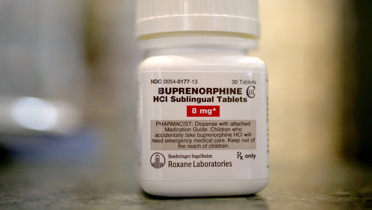 Bottle of buprenorphine pills, an FDA-approved medication for the treatment of opioid use disorder