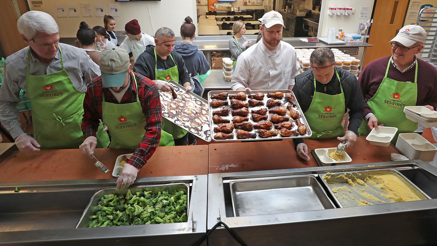 Community Servings volunteers prepare medically tailored meals to be delivered to patients with complex dietary needs.