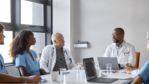 Physicians and nurses having a meeting 