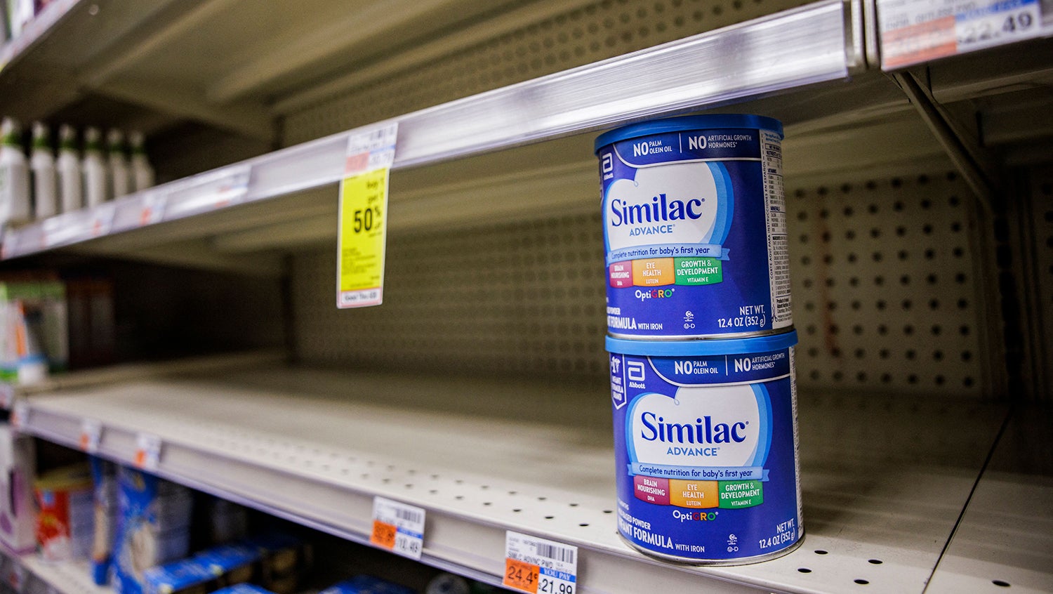 Bare baby formula shelves in store during shortage