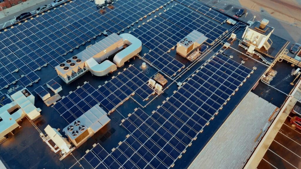 solar panels atop a building