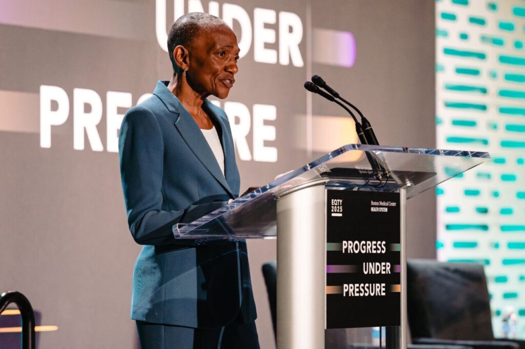 Thea L. James, MD, MBA, Vice President of Mission, Associate Chief Medical Officer addresses the audience at EQTY 2025. Piper Brown Photography.