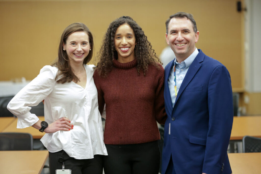 From L to R: Geri Kuklinski, director of pharmacy strategy and system innovation, BMC; Maya Espada, chief of staff, BMC pharmacy; David Twitchell, chief innovation officer, BMCHS. 