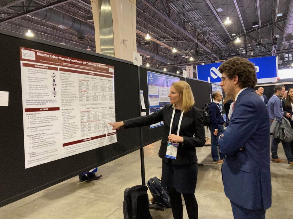 Sophie Claudel presents research on cardiovascular-kidney-metabolic (CKM) syndrome at the American Society of Nephrology 2023 poster presentation. Photo courtesy of Sophie Claudel.