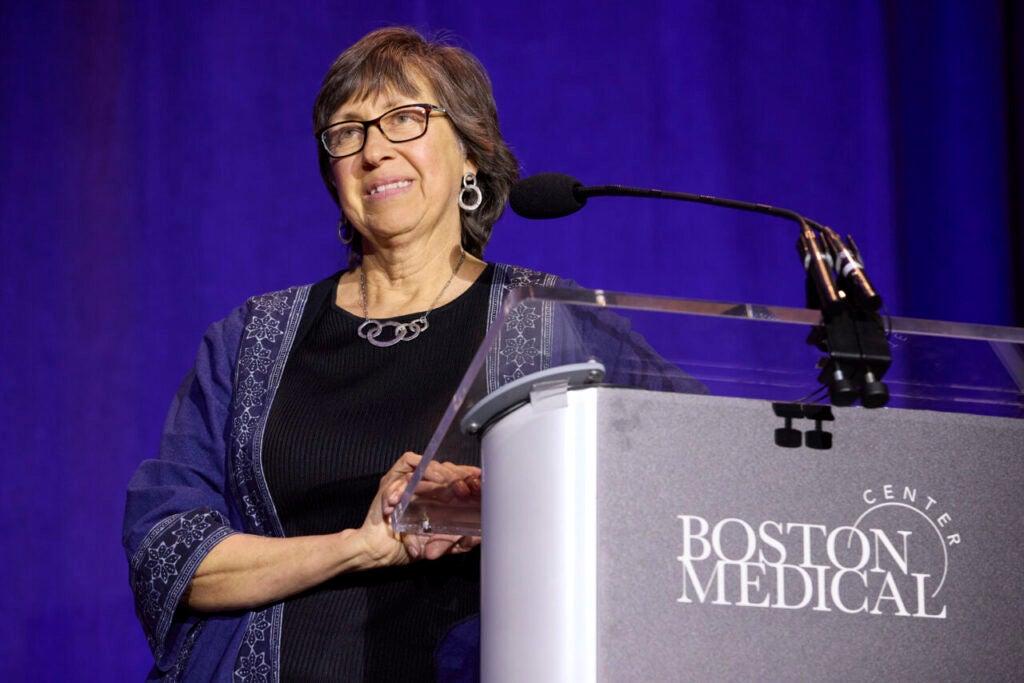 Miriam Komaromy, MD, FACP, DFASAM, executive director of the Grayken Center for Addiction, Boston Medical Center takes the stage to deliver closing remarks at the annual Together for Hope conference. 